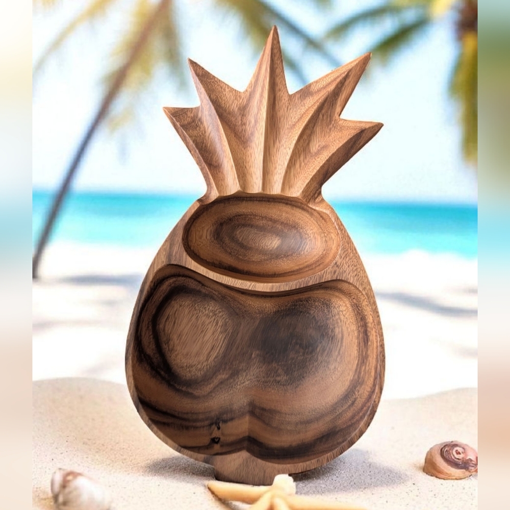 2 Compartment Pineapple-Shaped  Serving Dish Designed In Hawaii
